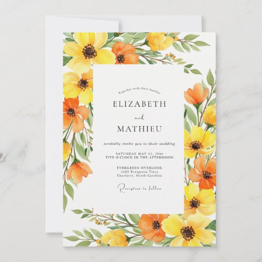 Yellow Orange Bloom Spring Wedding Kaart (Voorkant)