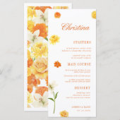 Yellow Orange Floral Custom Guest Name Garden Menu (Voorkant / Achterkant)