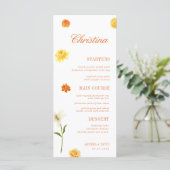 Yellow Orange Floral Custom Guest Name Garden Menu (Staand voorkant)