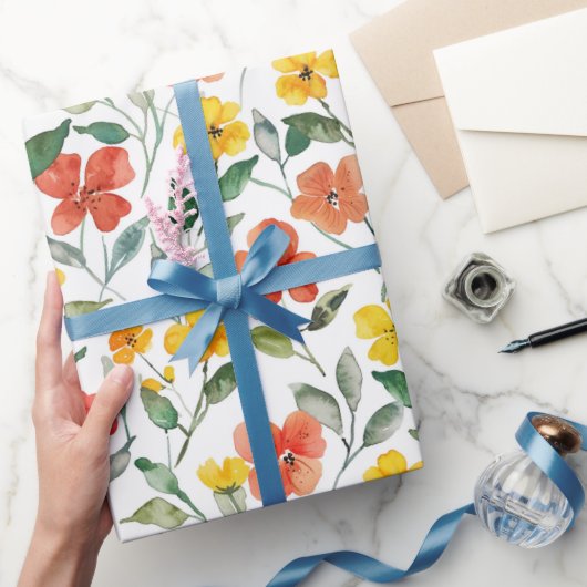 Yellow Orange Flowers Birthday Cadeaupapier (Geschenken)