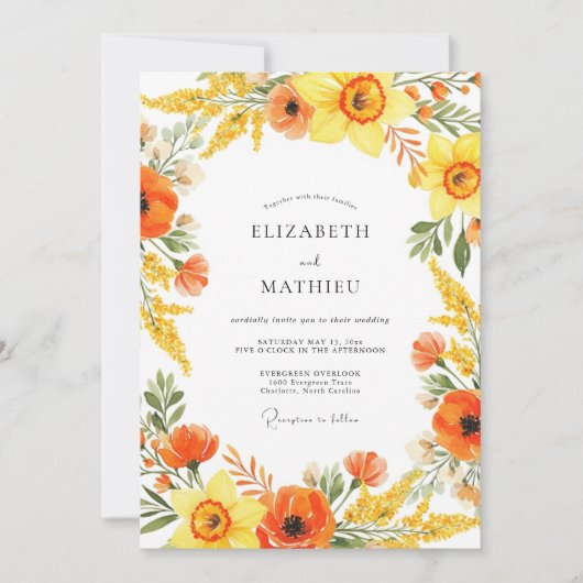 Yellow Orange Painterly Flourish Wedding Kaart (Voorkant)