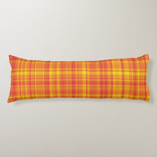 Yellow Orange Plaid Pattern Lichaamskussen (Voorkant)