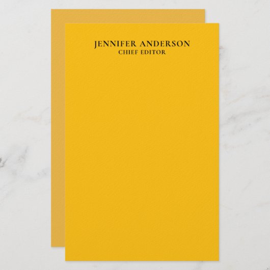Yellow Orange Professional Modern Plain Minimalist Briefpapier (Voorkant / Achterkant)