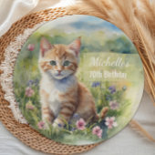 Yellow Orange Tabby Kitten Cat 70th Birthday Papieren Bordje