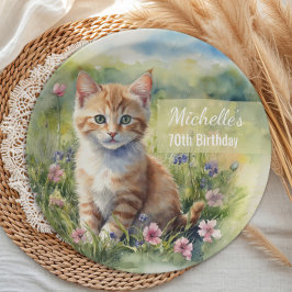 Yellow Orange Tabby Kitten Cat  70th Birthday Papieren Bordje