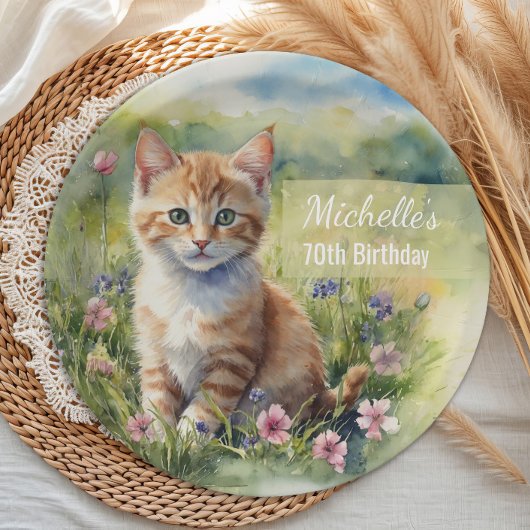 Yellow Orange Tabby Kitten Cat  70th Birthday Papieren Bordje