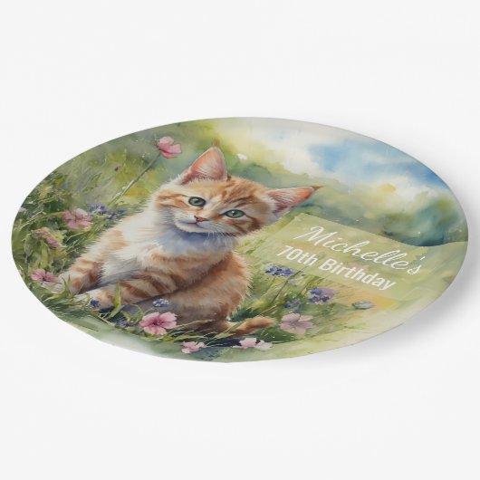 Yellow Orange Tabby Kitten Cat 70th Birthday Papieren Bordje (Gekanteld)