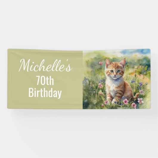 Yellow Orange Tabby Kitten Cat  70th Birthday Spandoek (Horizontaal)
