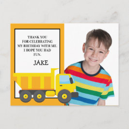 Yellow Oranje Dump Truck Birthday Foto bedankt Briefkaart