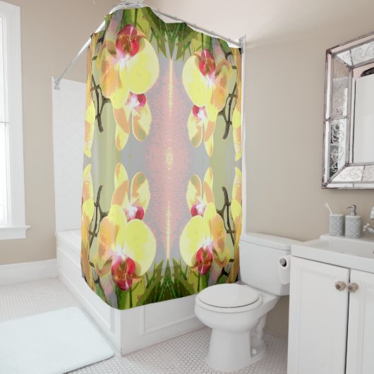 Yellow Orchids Pattern Douchegordijn (In situ)