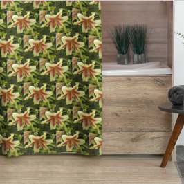 Yellow Orienpet Lily met Red Starburst Floral Douchegordijn