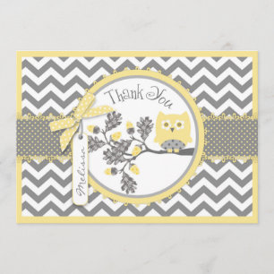 Yellow Owl and Chevron Print Dank je Bedankkaart