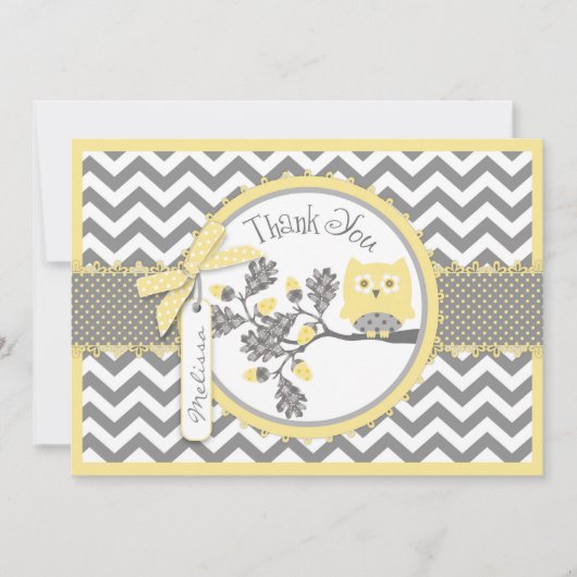 Yellow Owl and Chevron Print Dank je Bedankkaart (Voorkant)