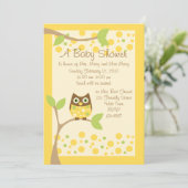 Yellow Owl Baby shower Invitation Kaart (Staand voorkant)