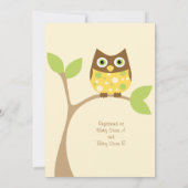 Yellow Owl Baby shower Invitation Kaart (Achterkant)