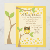 Yellow Owl Baby shower Invitation Kaart (Voorkant / Achterkant)