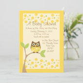 Yellow Owl Baby shower Invitation Kaart (Staand voorkant)