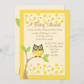 Yellow Owl Baby shower Invitation Kaart (Voorkant / Achterkant)