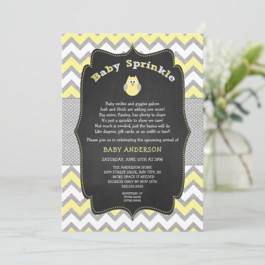 Yellow Owl baby strooi, Neutraal baby shower Kaart (Staand voorkant)