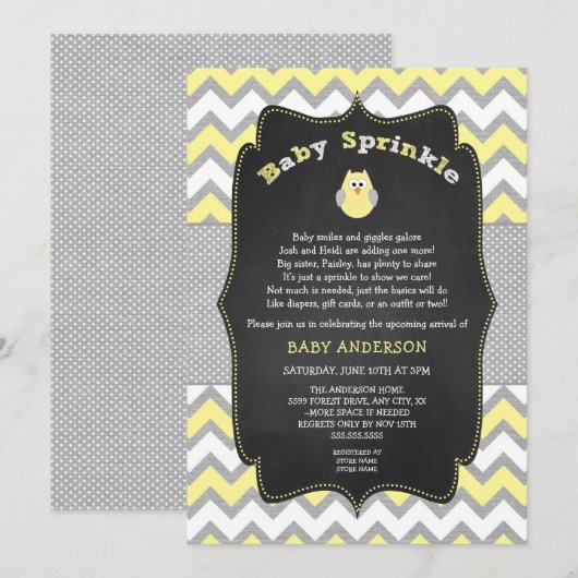 Yellow Owl baby strooi, Neutraal baby shower Kaart (Voorkant / Achterkant)