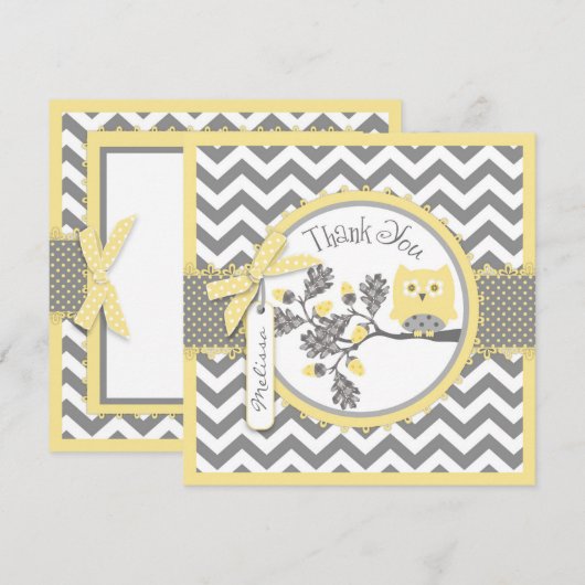 Yellow Owl Chevron print - Hartelijk dank Bedankkaart (Voorkant / Achterkant)