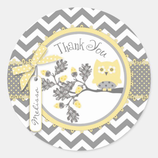 Yellow Owl Chevron print Hartelijk dank Ronde Sticker (Voorkant)