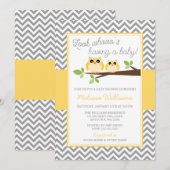 Yellow Owl Grey Chevron Baby shower Kaart (Voorkant / Achterkant)