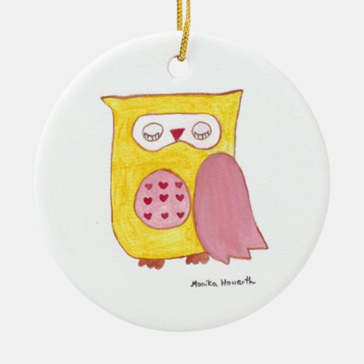 Yellow Owl Keramisch Ornament (Voorkant)