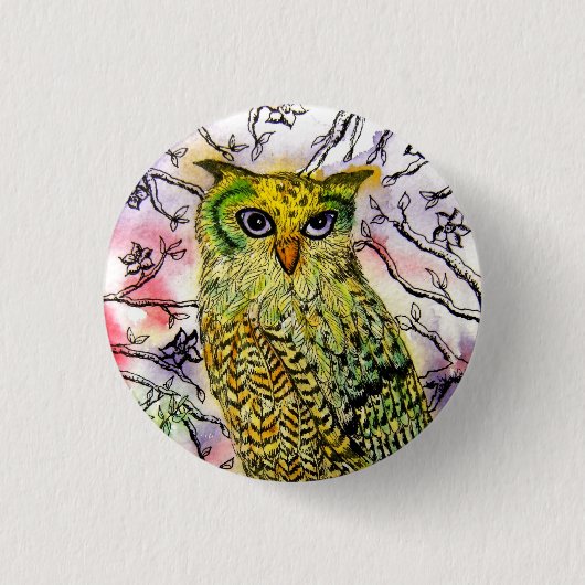 Yellow Owl Ronde Button 3,2 Cm (Voorkant)