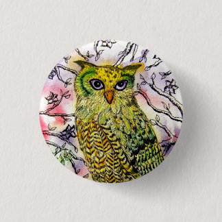 Yellow Owl Ronde Button 3,2 Cm