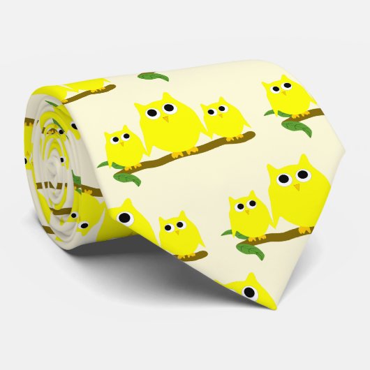Yellow Owls Design Any Colour Background Stropdas (Opgerold)