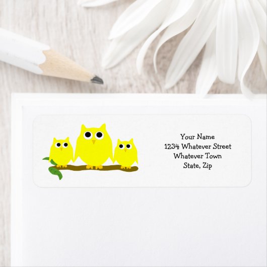Yellow Owls Design Return Address Etiket (Insitu)