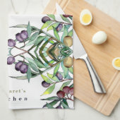 Yellow Paars Olive Pattern en Foliag personalisere Theedoek (Quarter Fold)