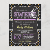 Yellow & Paarse Stars Sweet 16 Briefkaart Invitati (Voorkant)