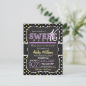 Yellow & Paarse Stars Sweet 16 Briefkaart Invitati (Staand voorkant)