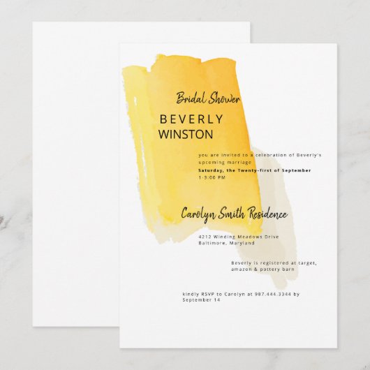 Yellow Paint Swash Modern Vrijgezellenfeest Kaart (Voorkant / Achterkant)