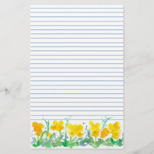 Yellow Pansy Flowers Waterverf Schilderij Lined Briefpapier