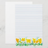 Yellow Pansy Flowers Waterverf Schilderij Lined Briefpapier (Voorkant / Achterkant)
