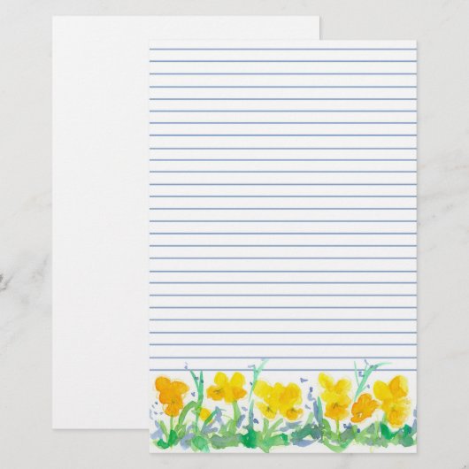 Yellow Pansy Flowers Waterverf Schilderij Lined Briefpapier (Voorkant / Achterkant)