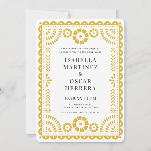 Yellow Papel Picado Geïnspireerde uitnodiging tot  (Voorkant)