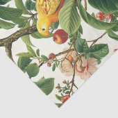 Yellow Parakeet Perched on Tropical Flowers Branch Tissuepapier (Detail)