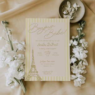 Yellow Parisian Baby shower Invitation Kaart