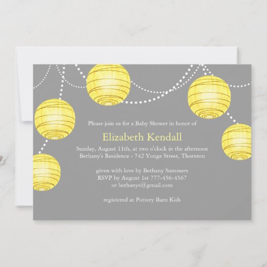 Yellow Party Lantern Baby shower Invitation Kaart (Voorkant)