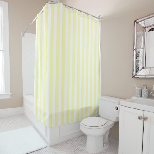 Yellow Pastel Stripes Pattern Modern Geometric Douchegordijn (In situ)
