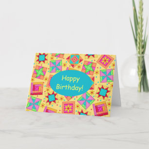 Yellow Patchwork Quilt Art Happy Birthday Kaart