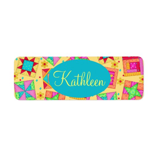 Yellow Patchwork Quilt Block Art Personalized Etiket (Voorkant)