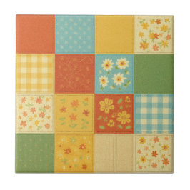 Yellow Patchwork Quilt Rustic Farmhouse Floral Tegeltje