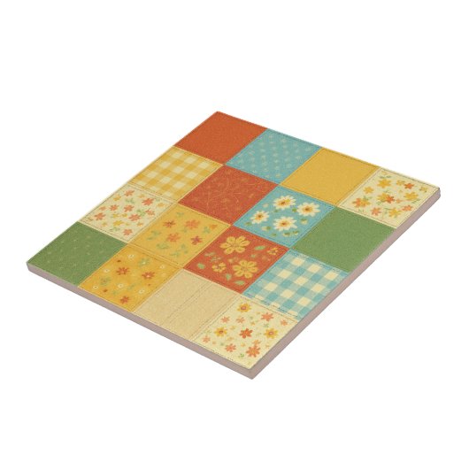 Yellow Patchwork Quilt Rustic Farmhouse Floral Tegeltje (Zijkant)