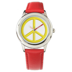 Yellow Peace Sign Horloge
