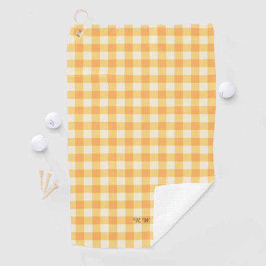 Yellow Peach Gingham Plaid Golfhanddoek (Insitu)